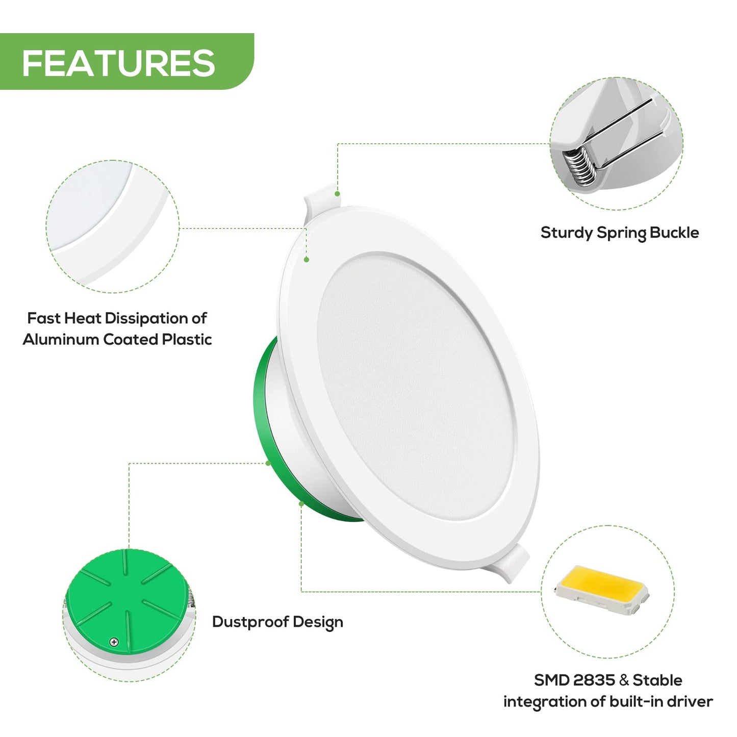 12W LED Recessed Downlight Warm/Cool White Dimmable 90mm Cutout